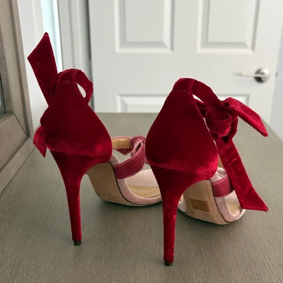 Alexandre Birman Red and Pink Velvet Heels - Picture 4 of 6